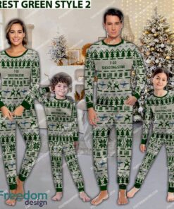 T-33 Shooting Star T33 Ugly Christmas Aircraft Pajamas Set Army Gift - T-33 Shooting Star T33 Aircraft Pajamas Set Family Photo Green