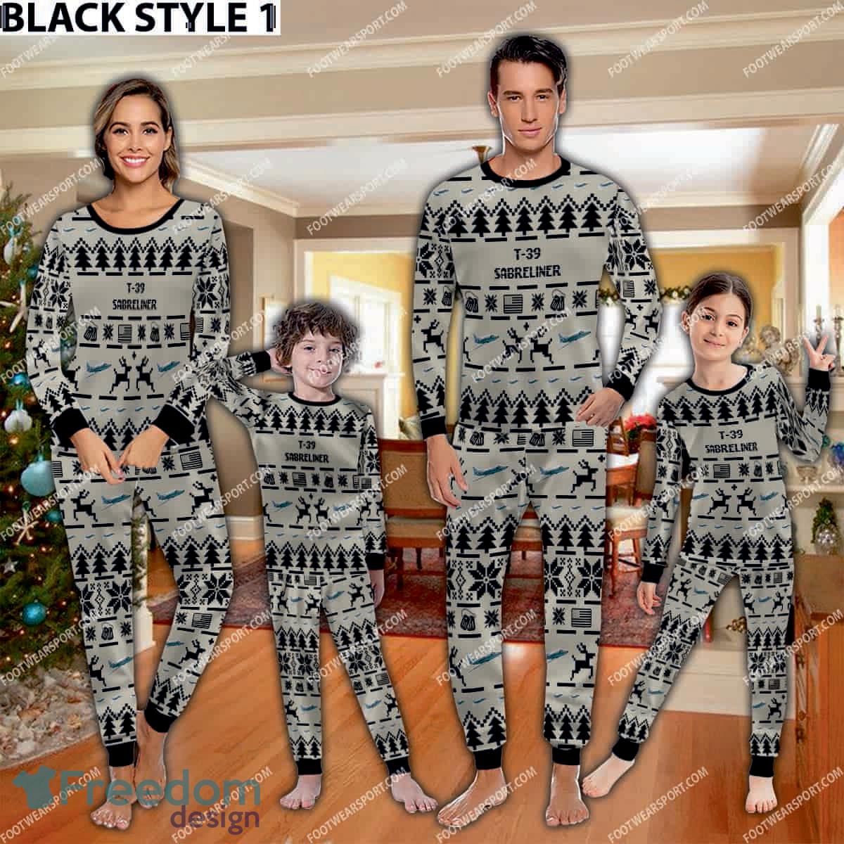 T 39 Sabreliner T39 Aircraft Ugly Christmas Pajamas Set Family Gift For Family image T-39 Sabreliner T39 Aircraft Ugly Christmas Pajamas Set Family Gift For Family - T-39 Sabreliner T39 Aircraft Pajamas Set Family Photo Black