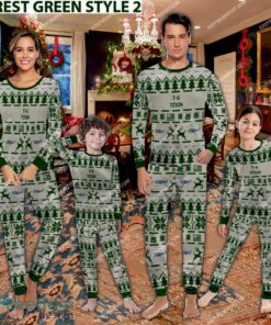 T-6 Texan T6 Aircraft Family Pajamas Set Gift For Family Christmas - T-6 Texan T6 Aircraft Pajamas Set Family Photo Green