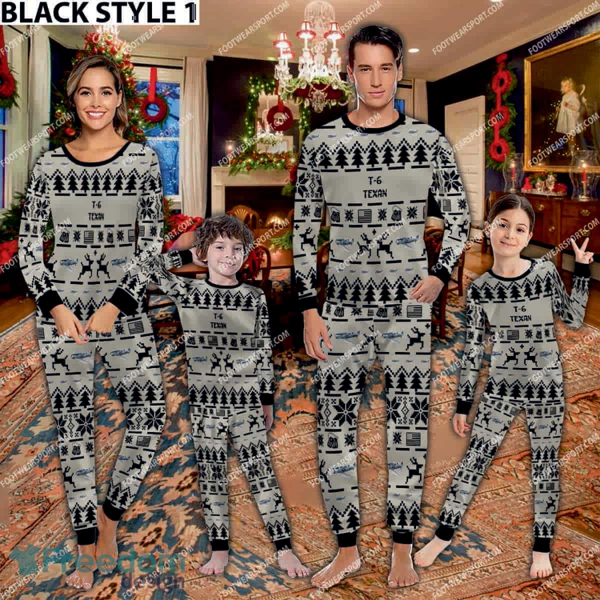 T 6 Texan T6 Aircraft Family Pajamas Set Gift For Family Christmas image T-6 Texan T6 Aircraft Family Pajamas Set Gift For Family Christmas - T-6 Texan T6 Aircraft Pajamas Set Family Photo Black