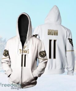 Tennessee Titans A. J. Brown #11 Nfl Great Player White 100th Season Golden Edition Jersey Style Gift For Titans Fans Zip Hoodie 3D All Over Print