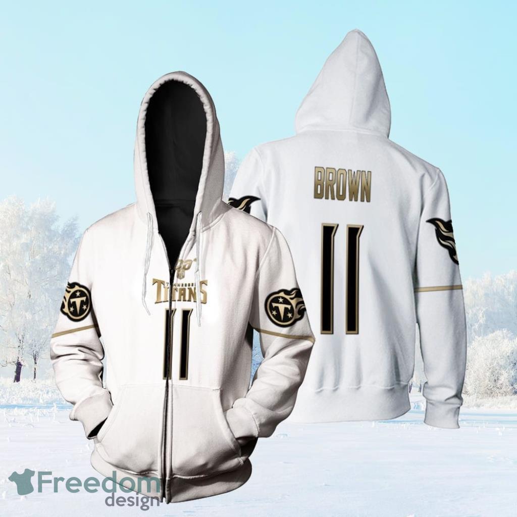 Tennessee Titans A. J. Brown #11 Nfl Great Player White 100th Season Golden Edition Jersey Style Gift For Titans Fans Zip Hoodie 3D All Over Print image Tennessee Titans A. J. Brown #11 Nfl Great Player White 100th Season Golden Edition Jersey Style Gift For Titans Fans Zip Hoodie 3D All Over Print Product Photo 1