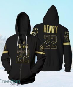 Tennessee Titans Derrick Henry #22 Nfl America Football Team Logo Black Golden Edition 3D Designed Allover Gift For Titans Fans Zip Hoodie 3D All Over Print