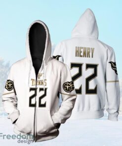 Tennessee Titans Derrick Henry #22 Nfl Great Player White 100th Season Golden Edition Jersey Style Gift For Titans Fans Zip Hoodie 3D All Over Print