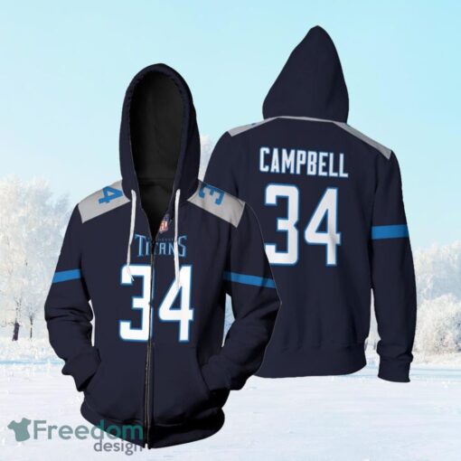 Tennessee Titans Earl Campbell #34 Great Player Nfl American Football Team New Game Navy 2019 3D Designed Allover Gift For Titans Fans Zip Hoodie 3D All Over Print Product Photo 1