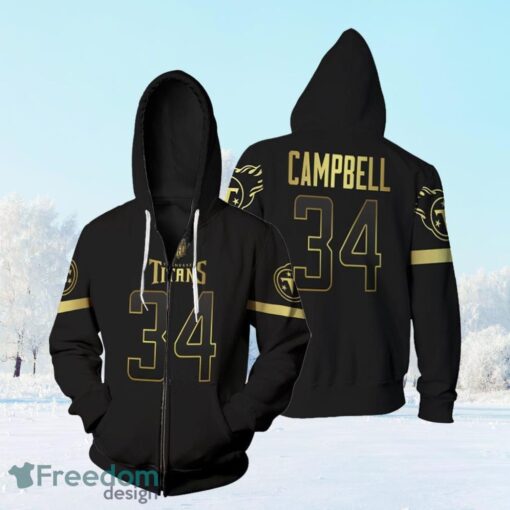 Tennessee Titans Earl Campbell #34 Nfl America Football Team Logo Black Golden Edition 3D Designed Allover Gift For Titans Fans Zip Hoodie 3D All Over Print Product Photo 1