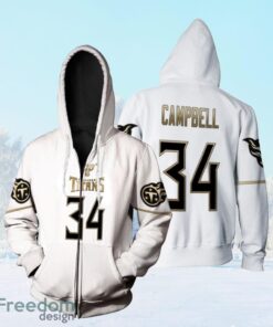 Tennessee Titans Tommie Campbell #34 Nfl Great Player White 100th Season Golden Edition Jersey Style Gift For Titans Fans Zip Hoodie 3D All Over Print