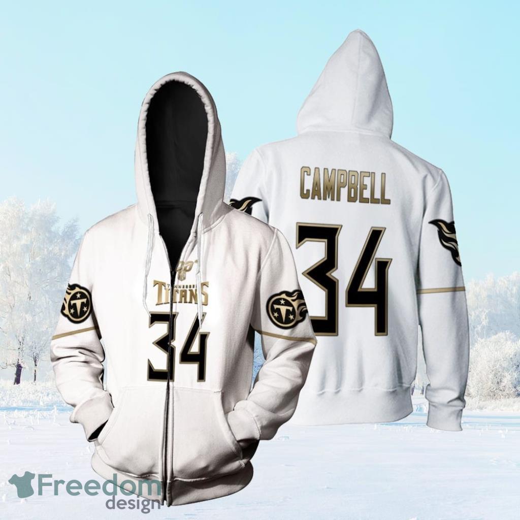 Tennessee Titans Tommie Campbell #34 Nfl Great Player White 100th Season Golden Edition Jersey Style Gift For Titans Fans Zip Hoodie 3D All Over Print Product Photo 1