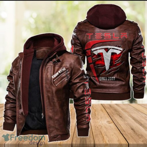 Tesla 2D Leather Jacket For Men Custom Name Special Gift Ideas Product Photo 2