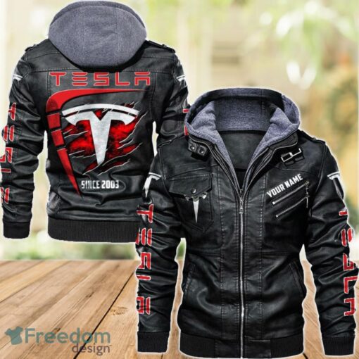 Tesla 2D Leather Jacket For Men Custom Name Special Gift Ideas Product Photo 1