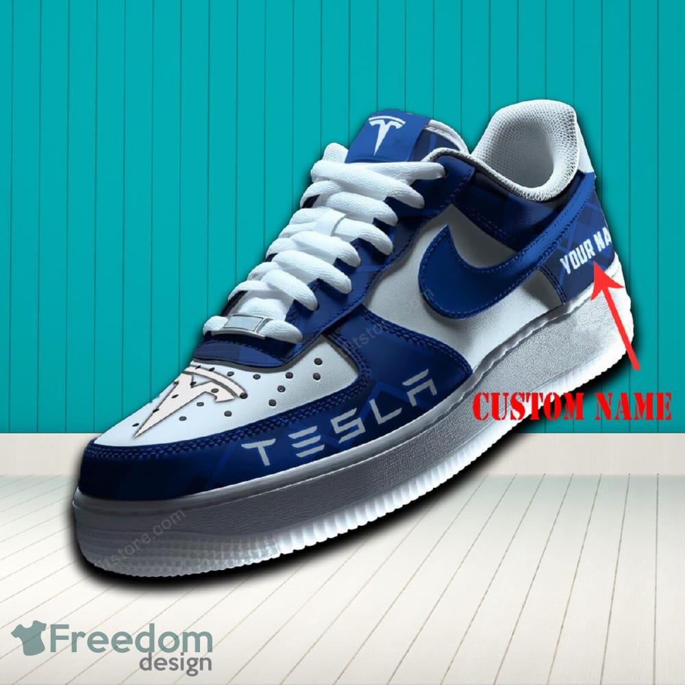 Tesla Air Force 1 Sneaker Blue Hot Trending For Fans AF1 Custom Name - Tesla Air Force 1 Sneaker Blue Hot Trending For Fans AF1 Custom Name