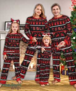 Tesla Car Racing Logo Pattern Pajamas Set Ugly Christmas Gift Family