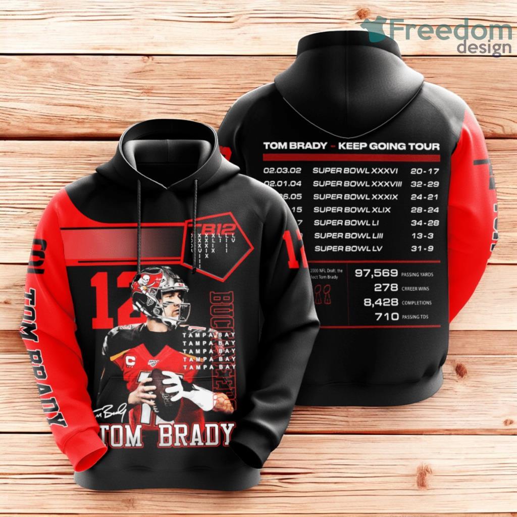 Tom Brady 12 Tampa Bay Buccaneers Keep Going Tour All Over Print 3D Hoodie Black Red image Tom Brady 12 Tampa Bay Buccaneers Keep Going Tour All Over Print 3D Hoodie Black Red Product Photo 1