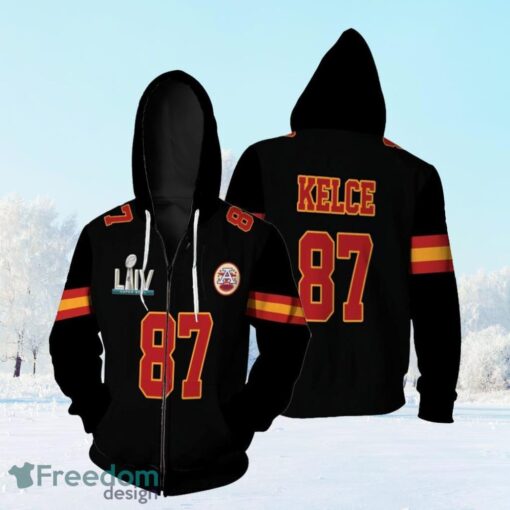 Travis Kelce 87 Kansas City Chiefs Nfl Black Jersey Inspired Style Zip Hoodie 3D All Over Print Product Photo 1