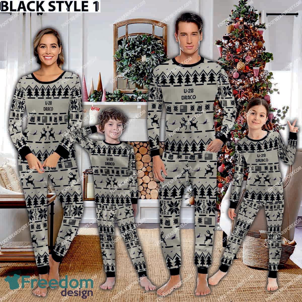 U 28 Draco U28 Aircraft Ugly Christmas Family Pajamas Set Army Gift image U-28 Draco U28 Aircraft Ugly Christmas Family Pajamas Set Army Gift - U-28 Draco U28 Aircraft Pajamas Set Family Photo Black