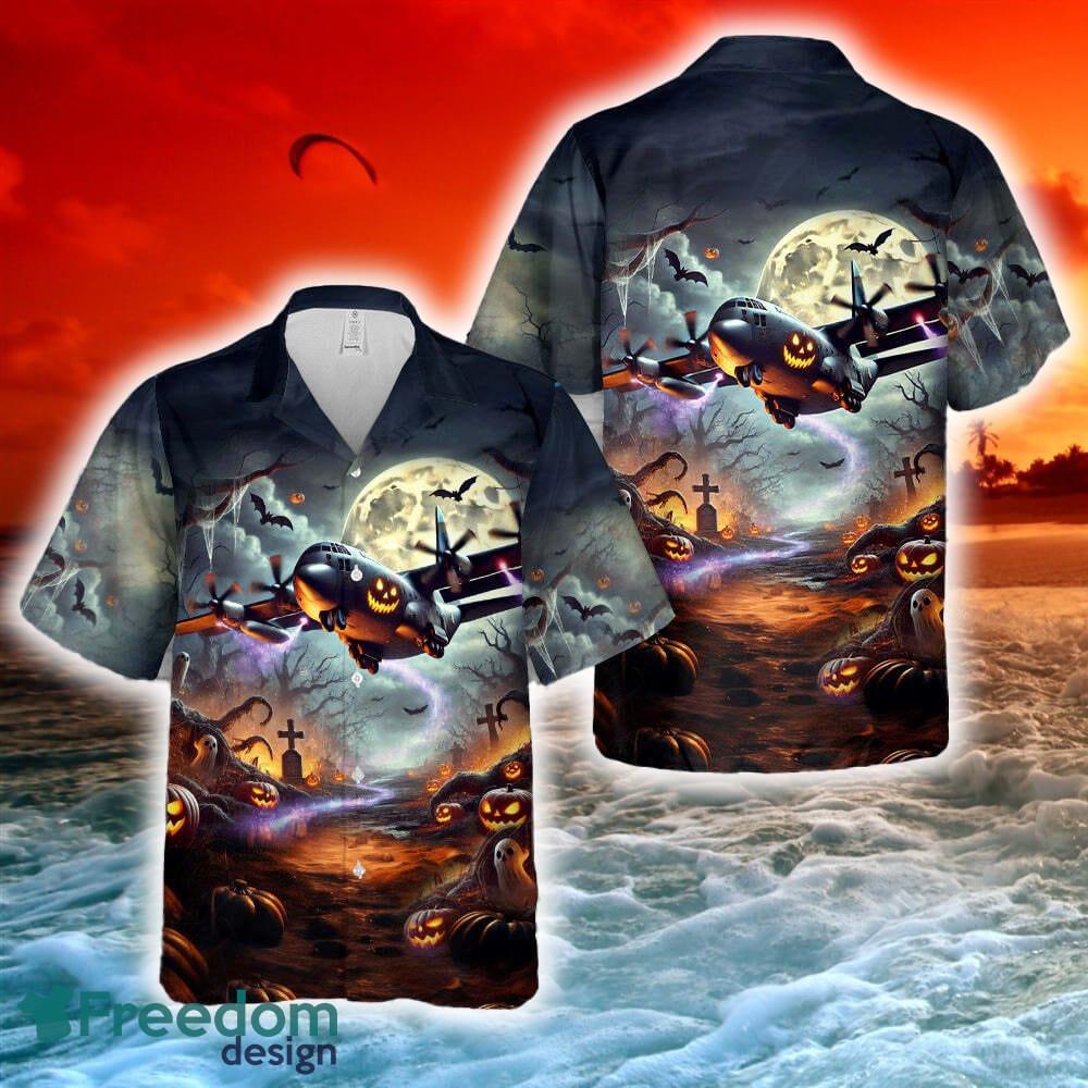 US Air Force Lockheed C 130 Hercules Halloween Hawaiian Shirt For Summer Men Women image US Air Force Lockheed C-130 Hercules Halloween Hawaiian Shirt For Summer Men Women - US Air Force Lockheed C-130 Hercules Halloween Hawaiian Shirt-1