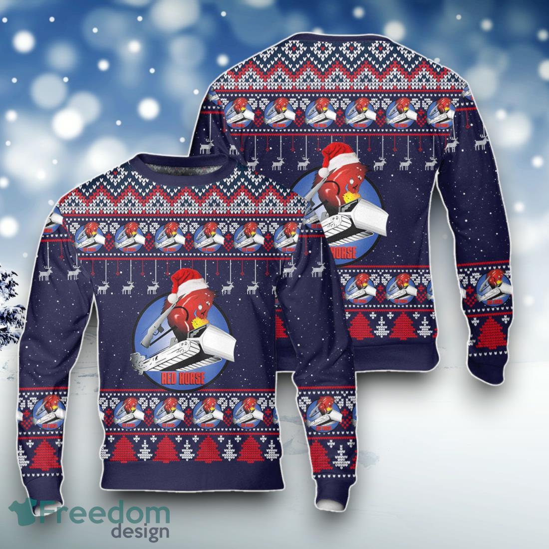 US Air Force Rapid Engineer Deployable Heavy Operational Repair Squadron Engineer (RED HORSE) Christmas Sweater For Men Women image US Air Force Rapid Engineer Deployable Heavy Operational Repair Squadron Engineer (RED HORSE) Christmas Sweater For Men Women Product Photo 1