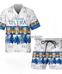 VinoVogue Tropical Pineapple Michelob ULTRA Tropical Hawaiian Shirt And Shorts Set