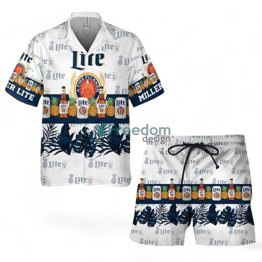 VinoVogue Tropical Pineapple Miller Lite Tropical Hawaiian Shirt And Shorts Set image VinoVogue Tropical Pineapple Miller Lite Tropical Hawaiian Shirt And Shorts Set Product Photo 1
