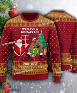 We Have A Big Package For You Funny Santa Bigfoot Ugly Christmas 3D Sweater