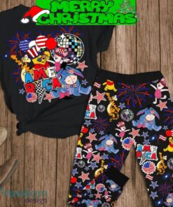 Winne The Pooh America 4th Of July Black Version Fleece Pajamas Set Men Women For Fans