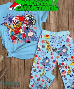 Winne The Pooh America 4th Of July Blue Version Fleece Pajamas Set Gift Family