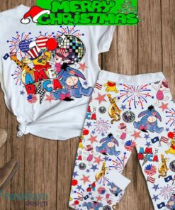 Winne The Pooh America 4th Of July Fleece Pajamas Set White Design For Christmas