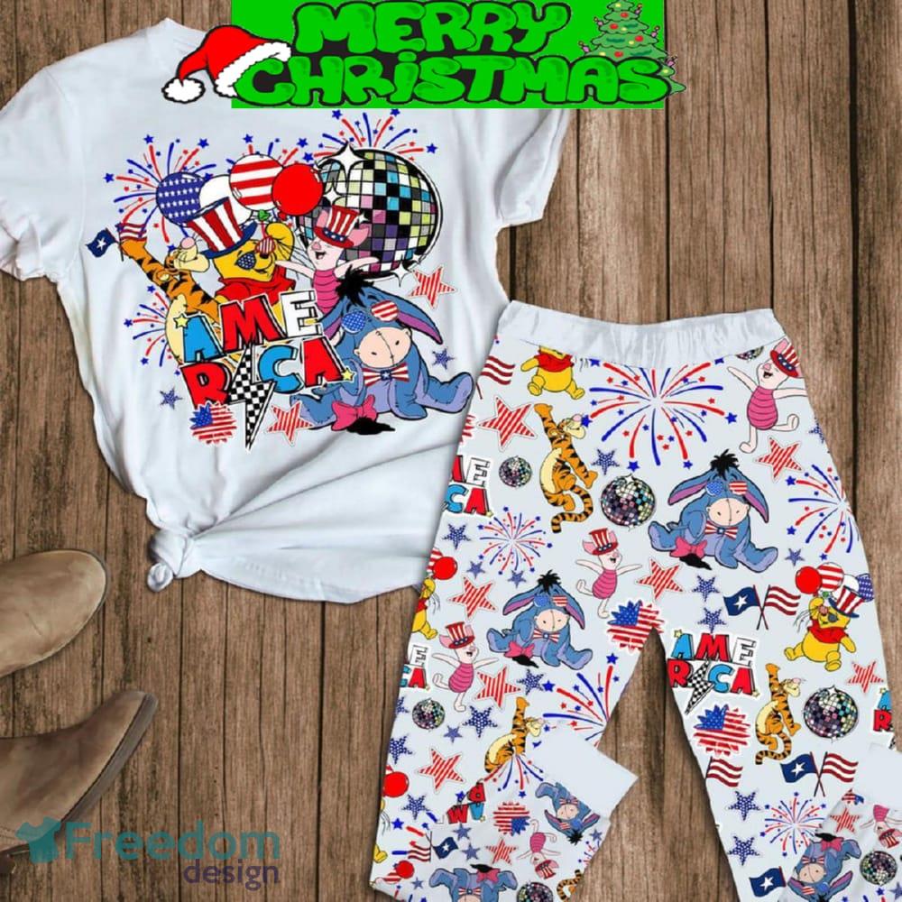 Winne The Pooh America 4th Of July Fleece Pajamas Set White Design For Christmas image Winne The Pooh America 4th Of July Fleece Pajamas Set White Design For Christmas - Winne The Pooh America 4th Of July Fleece Pajamas Set White Design-1
