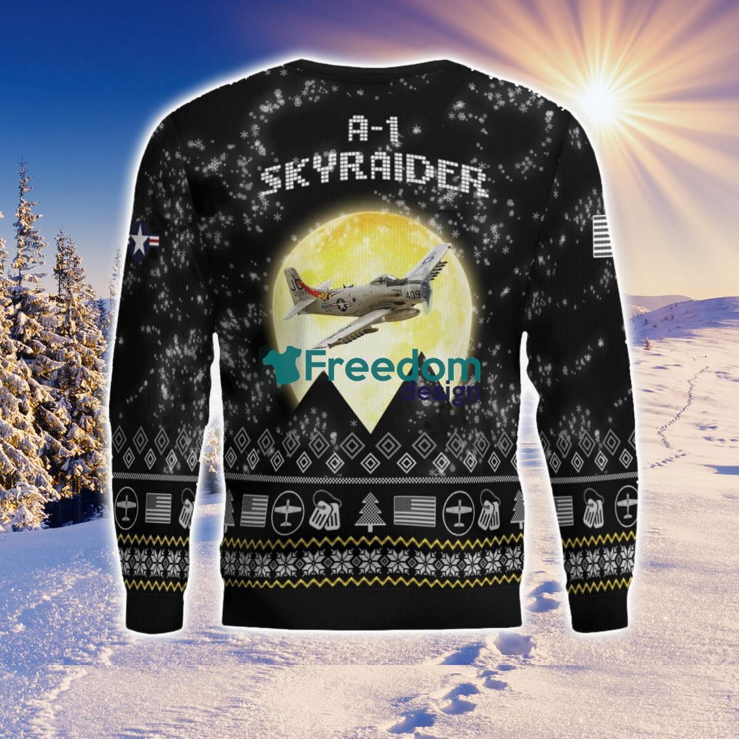 a-1-skyraider-a1-aircraft-moonlight-black-ugly-christmas-sweater-veteran-sweater-1.jpg A-1 Skyraider A1 Aircraft Moonlight Black Ugly Christmas Sweater Veteran Sweater Product Photo 2