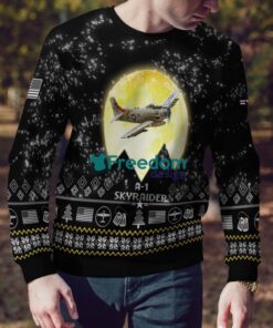 A 1 Skyraider A1 Aircraft Moonlight Black Ugly Christmas Sweater Veteran Sweater image A-1 Skyraider A1 Aircraft Moonlight Black Ugly Christmas Sweater Veteran Sweater Product Photo 3