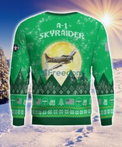 A-1 Skyraider A1 Aircraft Moonlight Green Color 3D Ugly Christmas Sweater Product Photo 2