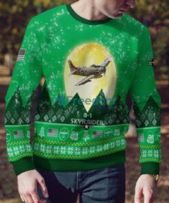 A 1 Skyraider A1 Aircraft Moonlight Green Color 3D Ugly Christmas Sweater image A-1 Skyraider A1 Aircraft Moonlight Green Color 3D Ugly Christmas Sweater Product Photo 3