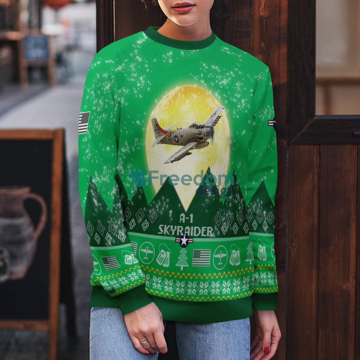 A-1 Skyraider A1 Aircraft Moonlight Green Color 3D Ugly Christmas Sweater A-1 Skyraider A1 Aircraft Moonlight Green Color 3D Ugly Christmas Sweater Product Photo 4