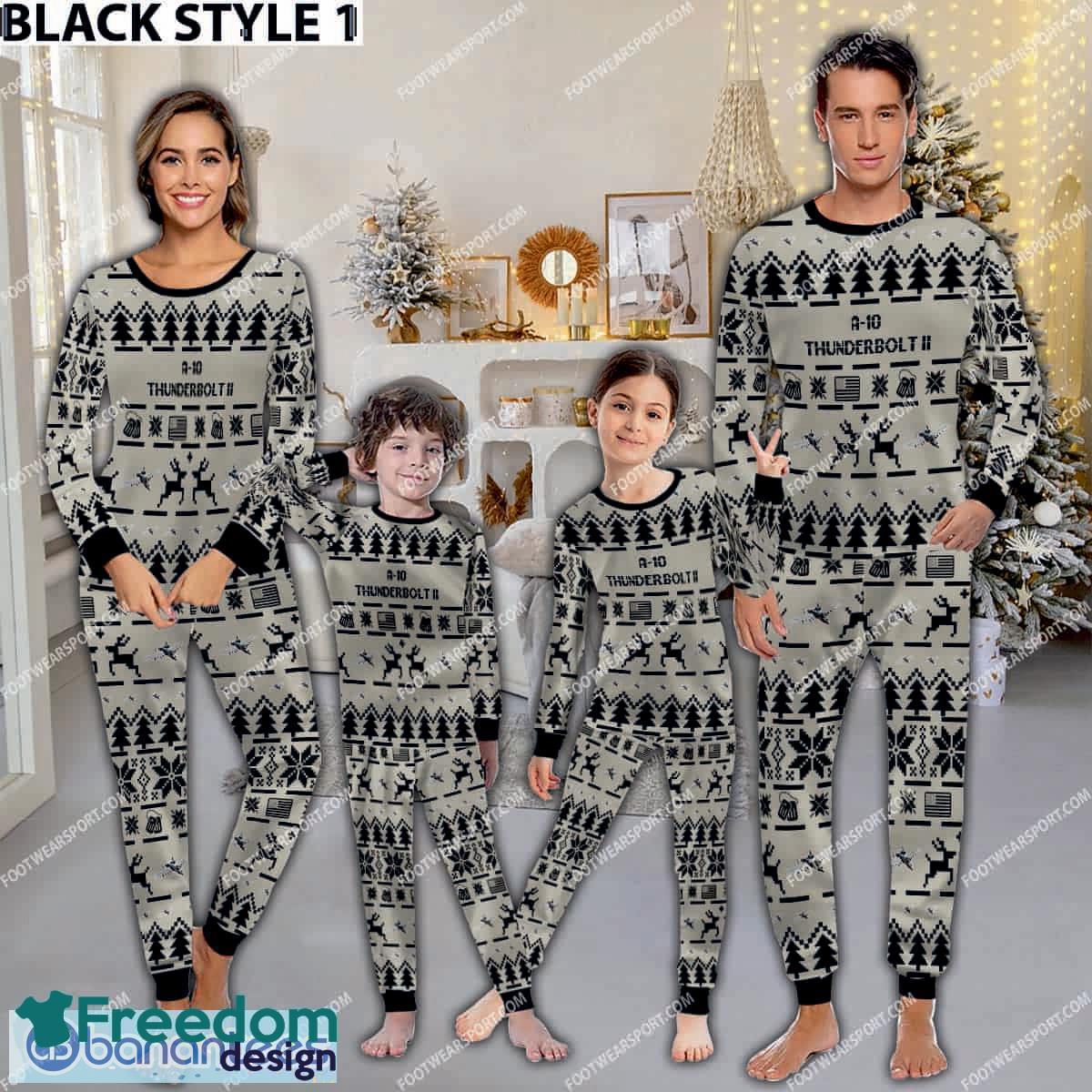 A 10 Thunderbolt II A10 Ugly Christmas Aircraft Pajamas Set Family Army Gift image A-10 Thunderbolt II A10 Ugly Christmas Aircraft Pajamas Set Family Army Gift - A-10 Thunderbolt II A10 Aircraft Pajamas Set Family Photo Black