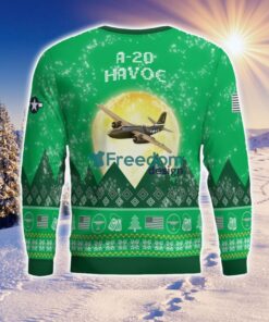 A 20 Havoc A20 Aircraft Moonlight Green Color 3D Ugly Christmas Sweater image A-20 Havoc A20 Aircraft Moonlight Green Color 3D Ugly Christmas Sweater Product Photo 3