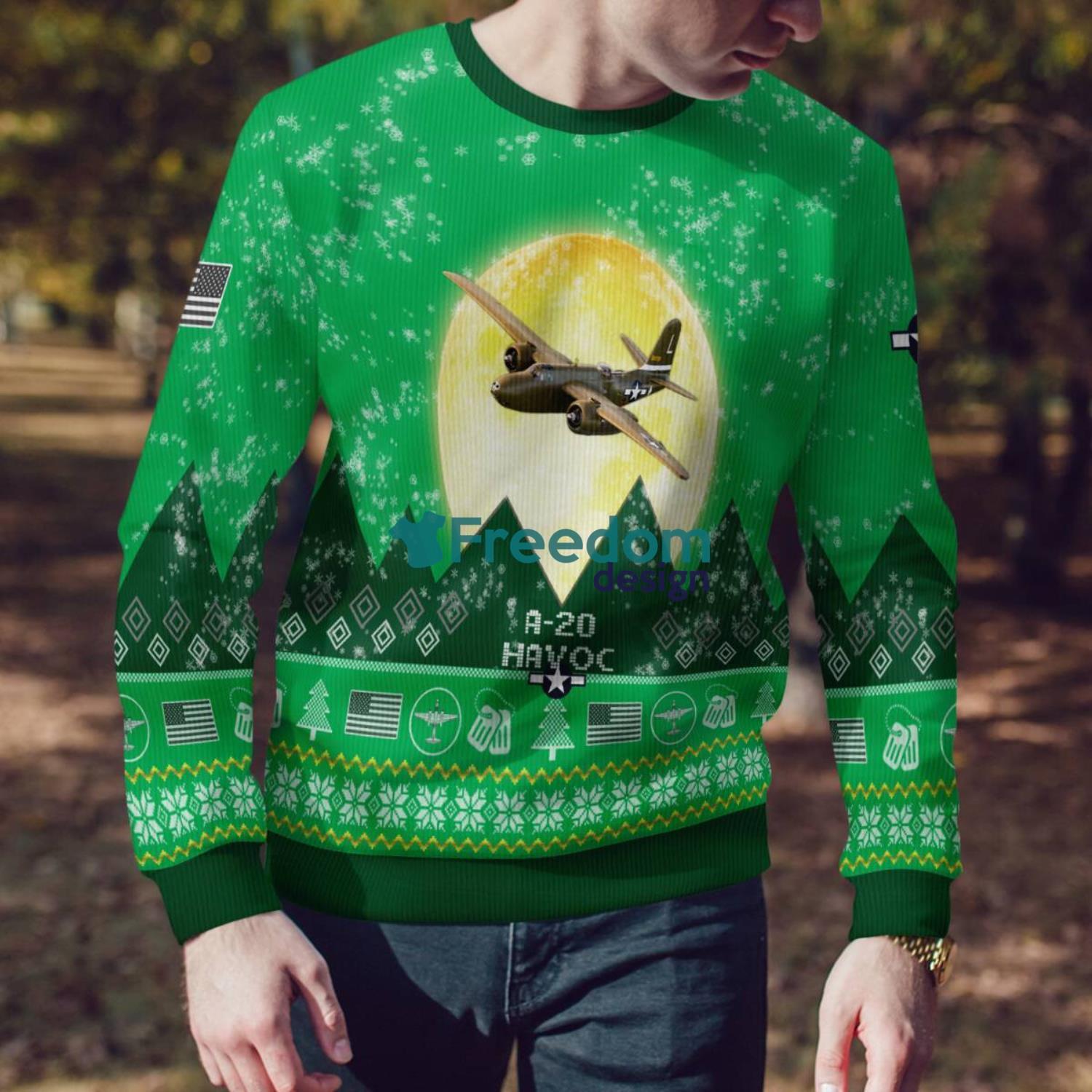 A-20 Havoc A20 Aircraft Moonlight Green Color 3D Ugly Christmas Sweater A-20 Havoc A20 Aircraft Moonlight Green Color 3D Ugly Christmas Sweater Product Photo 4