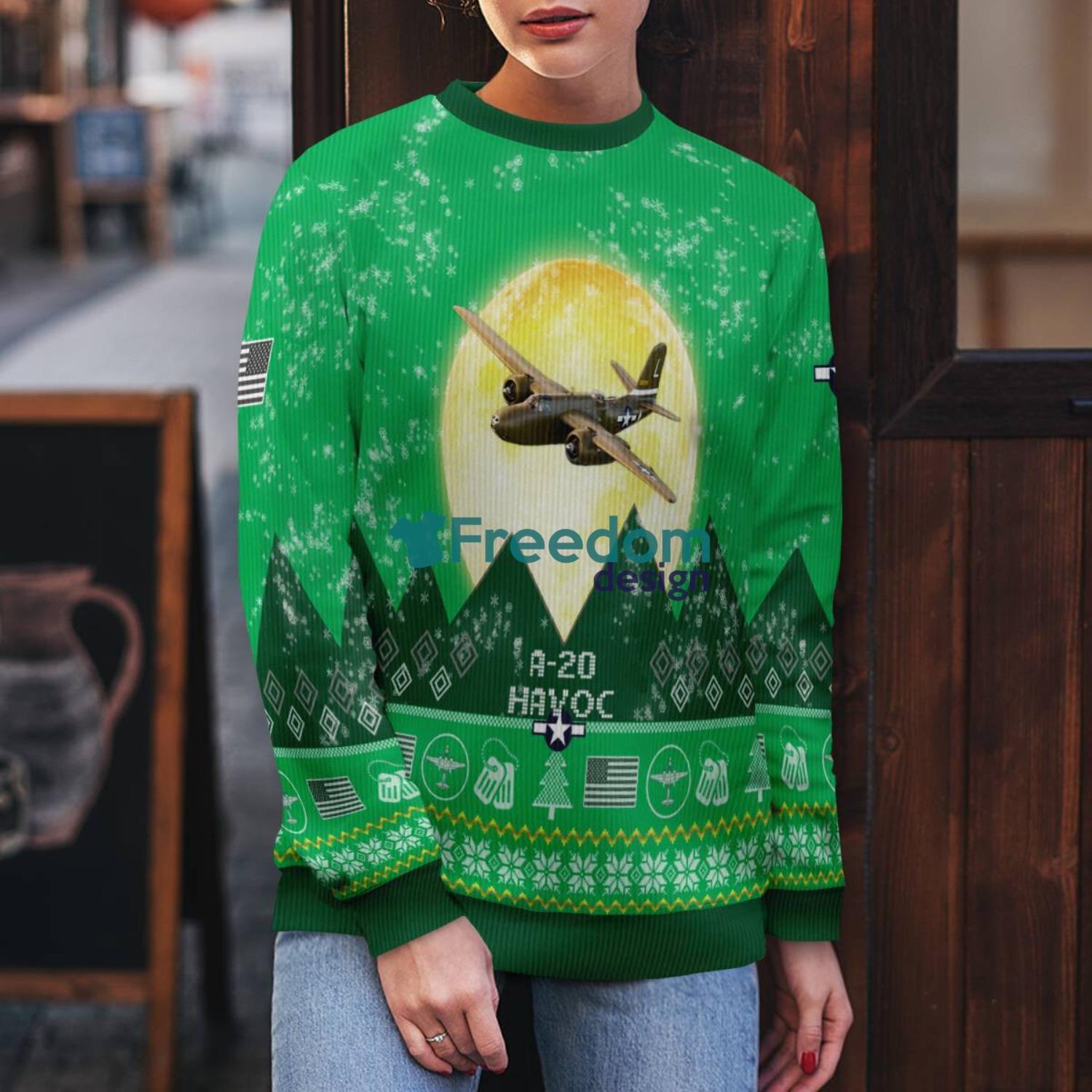 A-20 Havoc A20 Aircraft Moonlight Green Color 3D Ugly Christmas Sweater A-20 Havoc A20 Aircraft Moonlight Green Color 3D Ugly Christmas Sweater Product Photo 5