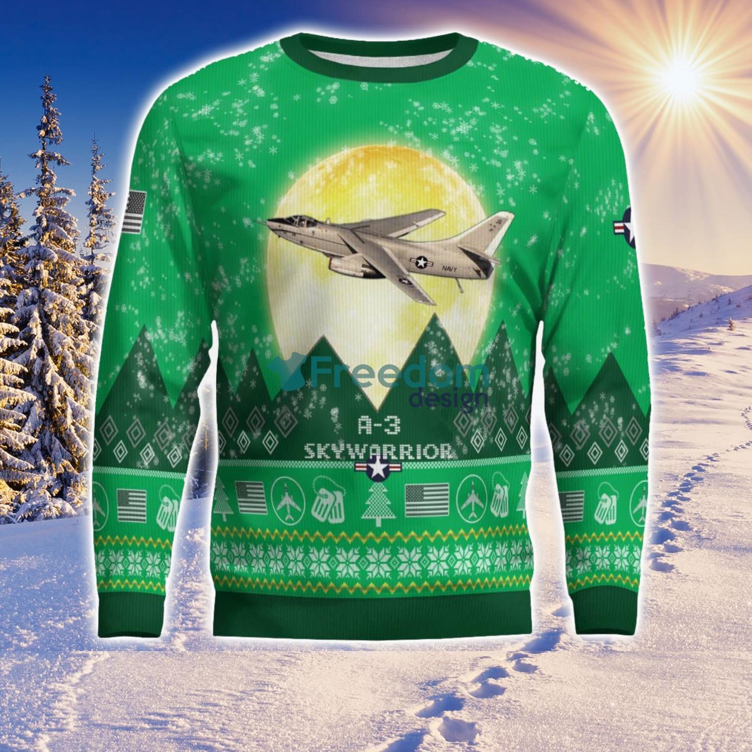 A-3 Skywarrior A3 Aircraft Moonlight Green Color 3D Ugly Christmas Sweater A-3 Skywarrior A3 Aircraft Moonlight Green Color 3D Ugly Christmas Sweater Product Photo 2