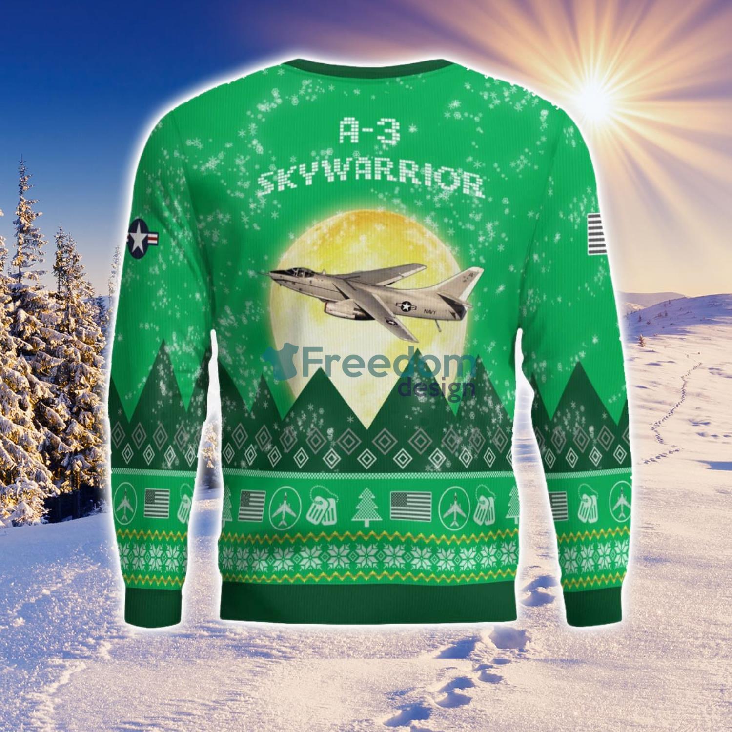 A-3 Skywarrior A3 Aircraft Moonlight Green Color 3D Ugly Christmas Sweater A-3 Skywarrior A3 Aircraft Moonlight Green Color 3D Ugly Christmas Sweater Product Photo 3
