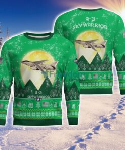 A-3 Skywarrior A3 Aircraft Moonlight Green Color 3D Ugly Christmas Sweater