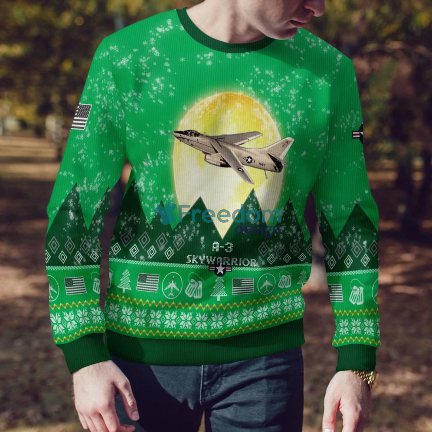 A 3 Skywarrior A3 Aircraft Moonlight Green Color 3D Ugly Christmas Sweater image A-3 Skywarrior A3 Aircraft Moonlight Green Color 3D Ugly Christmas Sweater Product Photo 4