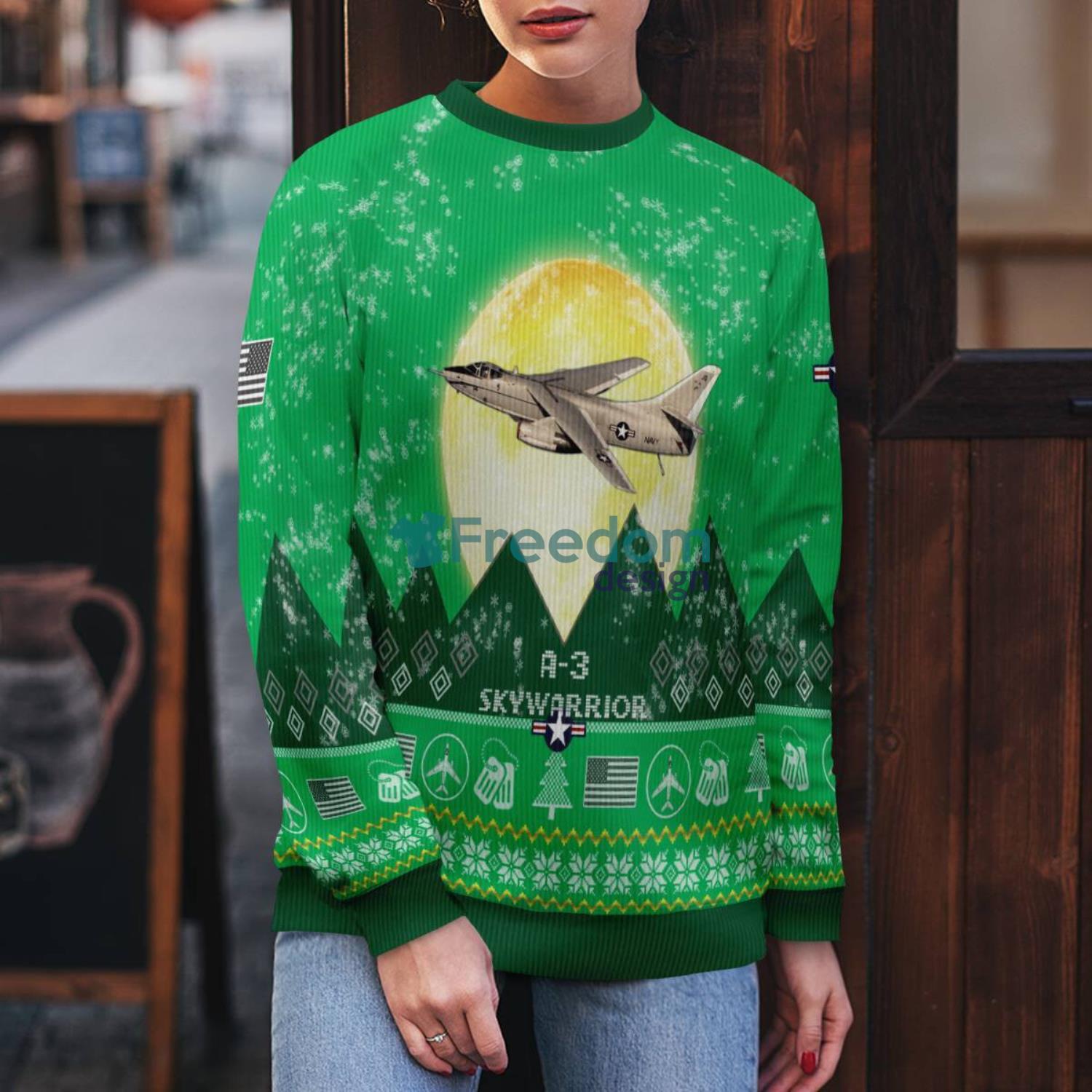 A-3 Skywarrior A3 Aircraft Moonlight Green Color 3D Ugly Christmas Sweater A-3 Skywarrior A3 Aircraft Moonlight Green Color 3D Ugly Christmas Sweater Product Photo 5