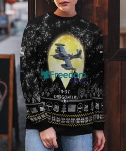 A-37 Dragonfly A37 Aircraft Moonlight Black Ugly Christmas Sweater Veteran Sweater