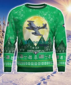 A-37 Dragonfly A37 Aircraft Moonlight Green Color 3D Ugly Christmas Sweater Product Photo 2