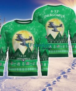 A-37 Dragonfly A37 Aircraft Moonlight Green Color 3D Ugly Christmas Sweater