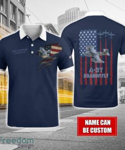 A-37 Dragonfly A37 Custom Name AOP Aircraft Polo Shirt Veteran Golf polo Shirt Navy Color