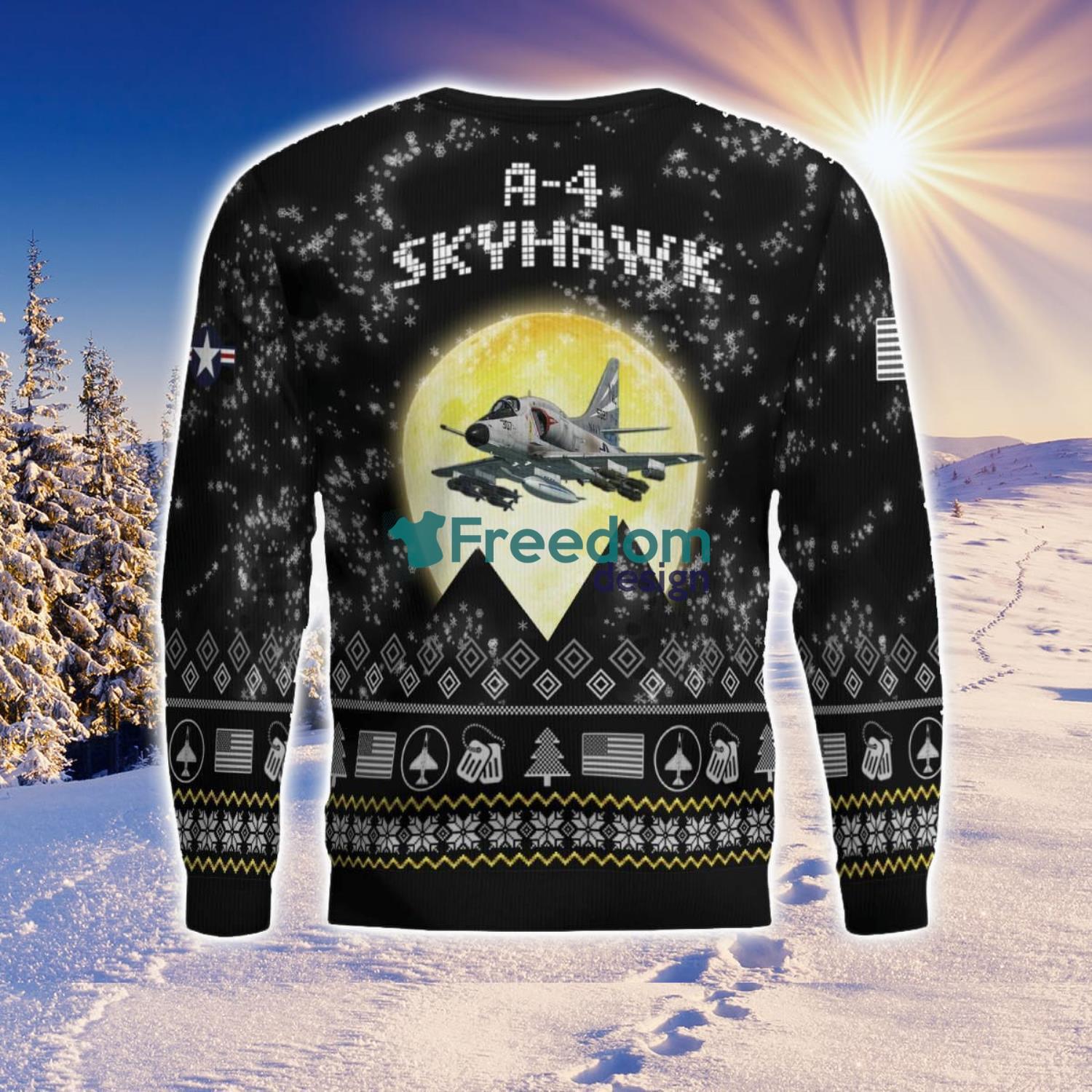 A 4 Skyhawk A4 Aircraft Moonlight Black Ugly Christmas Sweater Veteran Sweater image A-4 Skyhawk A4 Aircraft Moonlight Black Ugly Christmas Sweater Veteran Sweater Product Photo 2