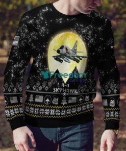 A 4 Skyhawk A4 Aircraft Moonlight Black Ugly Christmas Sweater Veteran Sweater image A-4 Skyhawk A4 Aircraft Moonlight Black Ugly Christmas Sweater Veteran Sweater Product Photo 3
