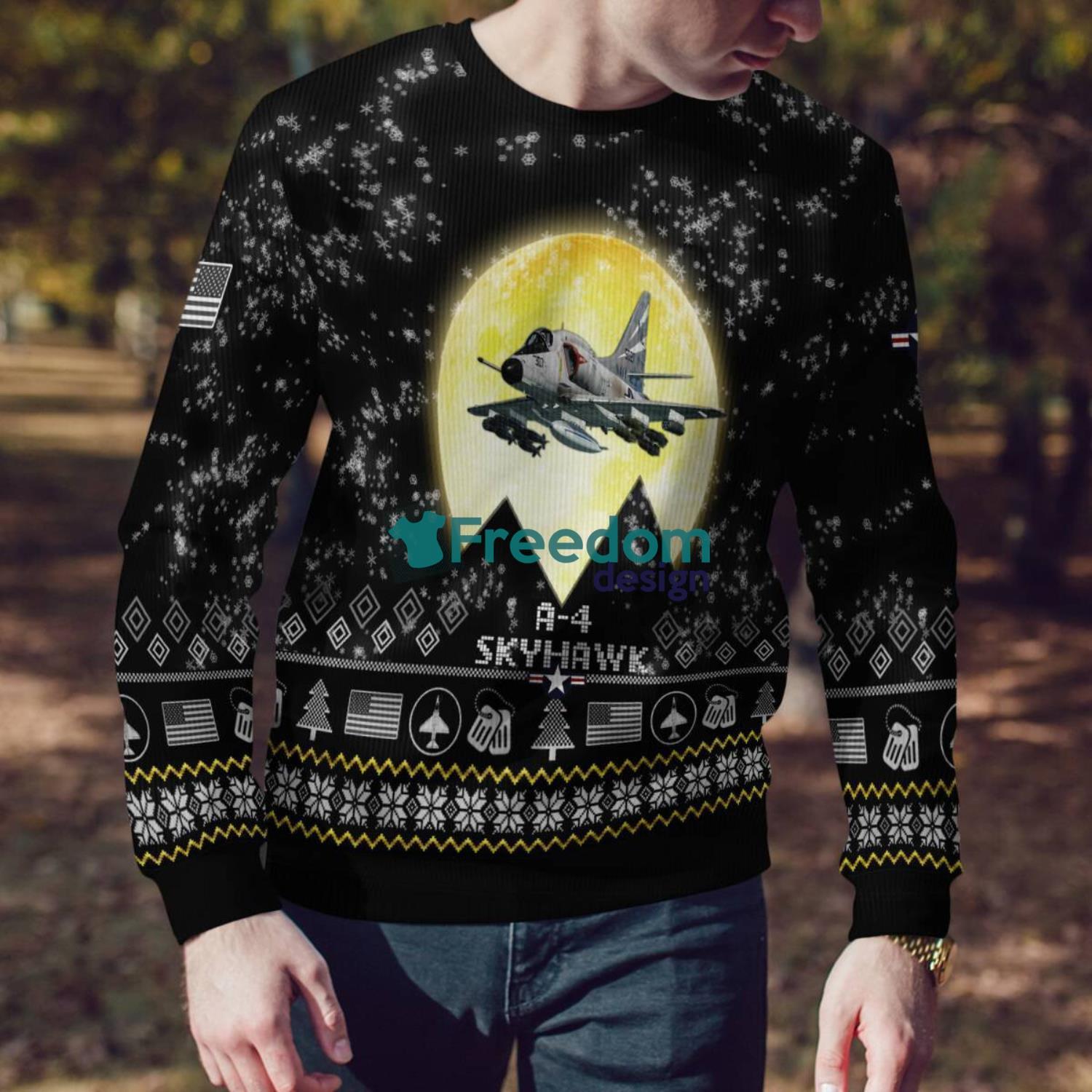 A-4 Skyhawk A4 Aircraft Moonlight Black Ugly Christmas Sweater Veteran Sweater A-4 Skyhawk A4 Aircraft Moonlight Black Ugly Christmas Sweater Veteran Sweater Product Photo 3