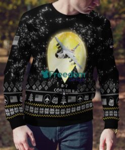 A 7 Corsair II A7 Aircraft Moonlight Black Ugly Christmas Sweater Veteran Sweater image A-7 Corsair II A7 Aircraft Moonlight Black Ugly Christmas Sweater Veteran Sweater Product Photo 3